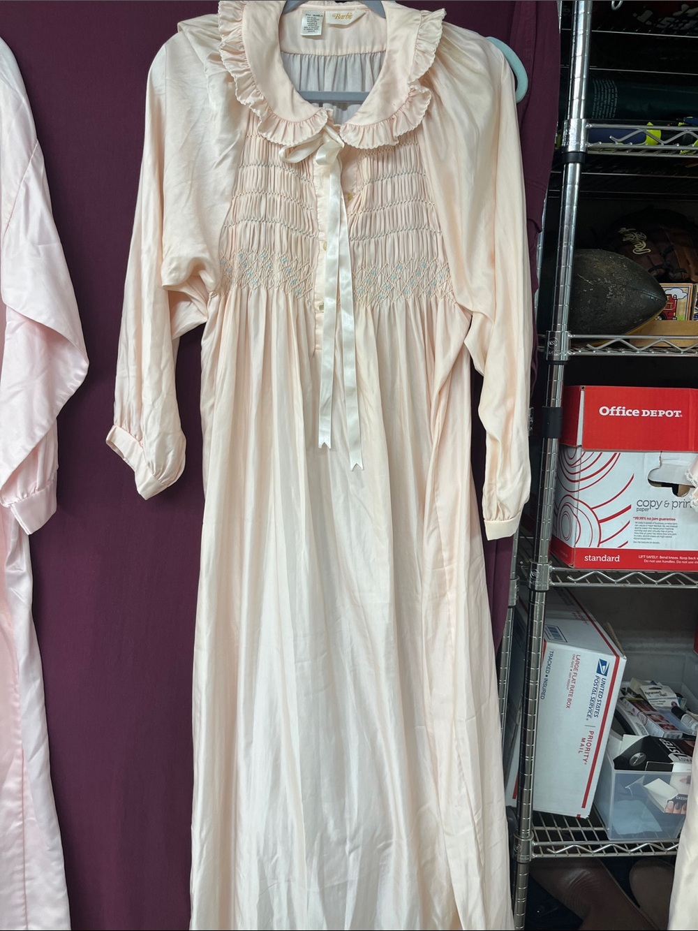 Barbie Pale Pink Long Ruffled Nightgown with Smocking
